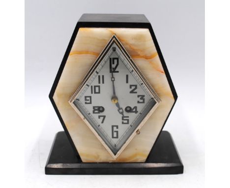 An Art Deco slate and marble mantle clock