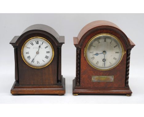 A vintage Astral mantle clock with barley twist decoration, along with a Huddersfield mantle clock, with turned decoration