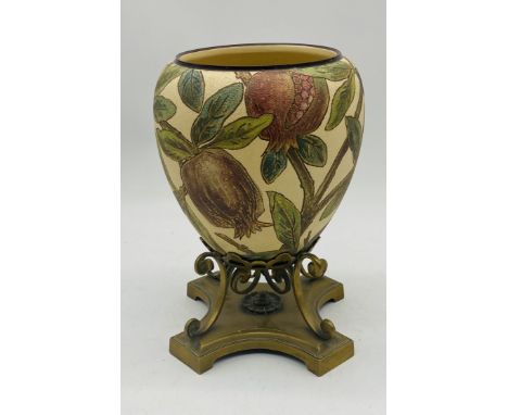 A vintage ceramic lamp base decorated with pomegranates, brass base. - height 27cm 