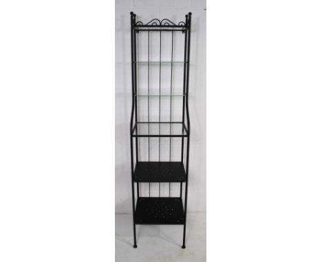 A modern metal shelf unit, with glass shelves - length 40cm, depth 38cm, height 176.5cm
