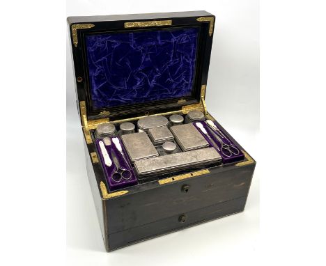 A Victorian lady's silver-fitted travelling vanity case by Howell, James & Co. Regent Street, Coromandel wood, London 1884, w