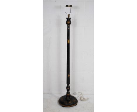 A vintage Chinoiserie standard lamp, with painted and gilded traditional decoration, raised on turned feet