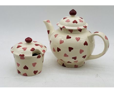 An Emma Bridgewater "Pink Hearts" teapot, along with matching sugar pot