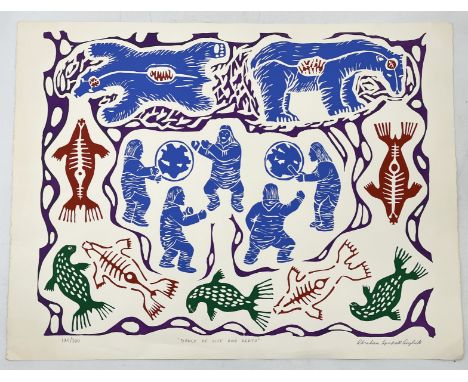 Abraham Apakark Anghik (b.1951) "Dance of Life and Death" Inuit limited edition screenprint numbered 126/300, titled and sign