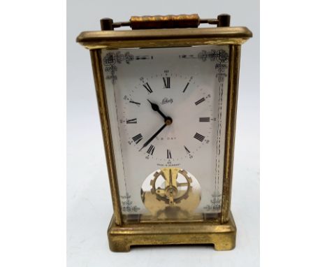 A 1970's Schatz vertical balance carriage clock, 13.5cm high.