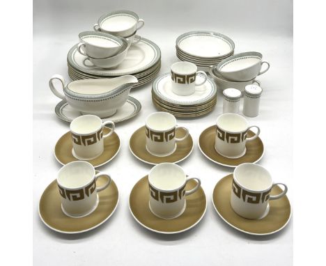 A Royal Doulton "Berkshire" part dinner service including plates, soup bowls, gravy boat etc. along with a set of Wedgwood Su