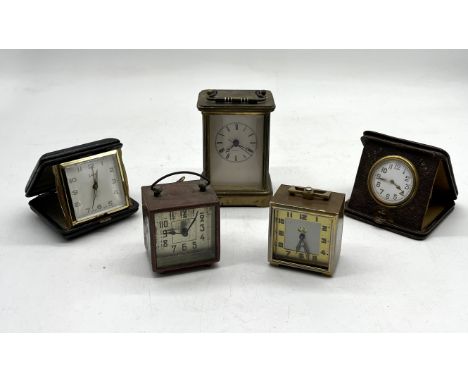 A collection of travel clocks, alarm clocks etc including Jaz, Swiza, battery powered carriage clock etc.
