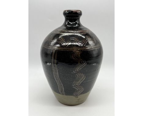A Matt Grimmitt for Winchcombe Pottery large studio pottery vase with glazed freehand decoration and impressed marks to base 