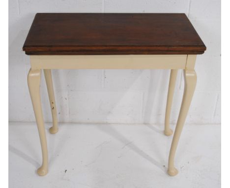 A vintage part-painted folding card table, with green baize top, raised on cabriole legs