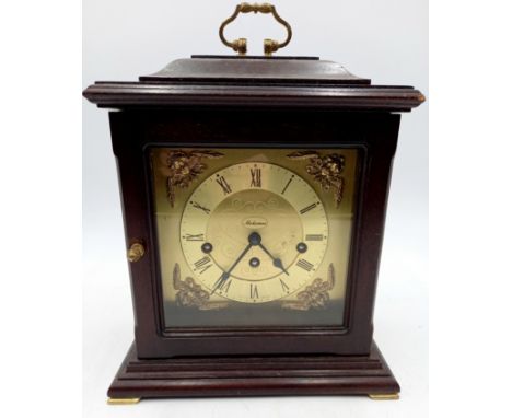 A German Metamec 1970's mahogany cased chiming mantle clock, 27cm high.