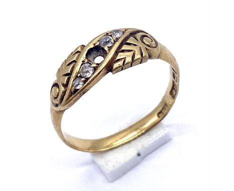 A 18ct gold dress ring set with diamonds one missing, size K, 2.5g total weight.