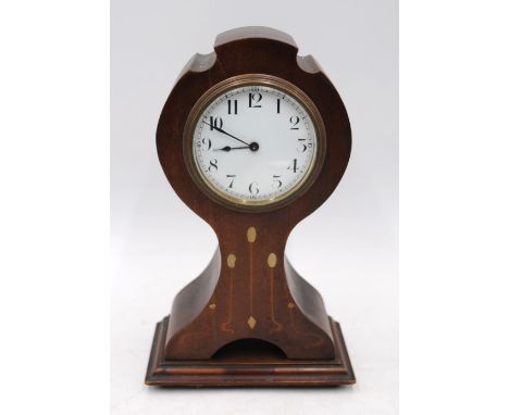 A Buren Balloon Art Nouveau style inlaid mahogany mantle clock, with key