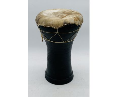 An African style vintage terracotta bongo - overall height 36cm