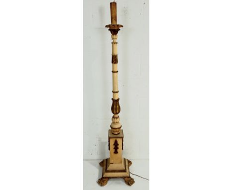 A vintage cream and gilt painted column standard lamp.
