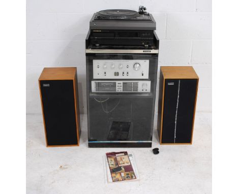 A vintage hi-fi system, comprising a Dual 505 turntable, Marantz CD-52 CD player, Rotel RT-850AL tuner, JVC JA-S11G integrate