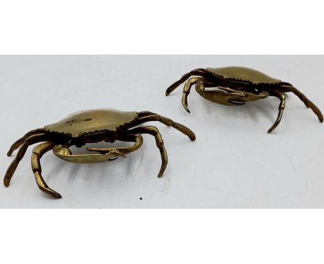 A pair of brass crab trinket boxes,18cm wide, 12cm deep.