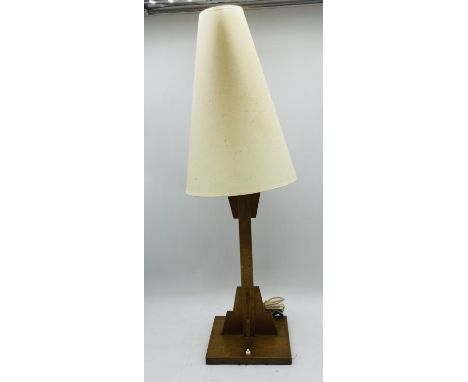 A wooden Art Deco table lamp with shade - overall height 88cm