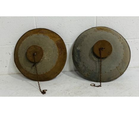 Two vintage industrial metal light shades - diameter 42cm