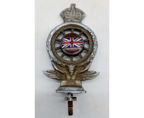 A vintage chrome and enamel car badge for the Royal Automobile Club, 14cm high.