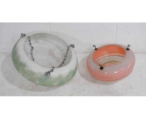 Two vintage glass ceiling lamp shades
