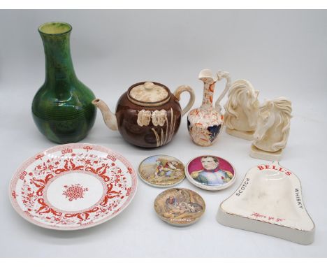 A quantity of various ceramics, including Minton plate, pot lids, teapot, Bell's ashtray etc.
