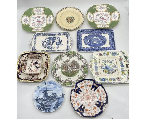 A collection of vintage plates including Mason's, Minton's, Copeland Spode etc