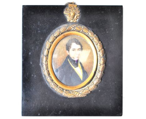 An early 19th Century Georgian English antique watercolour on ivory painting portrait miniature painting of a young gentleman