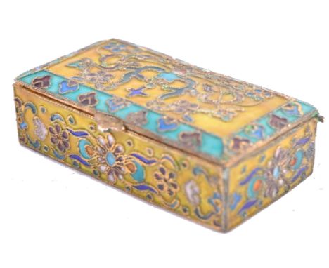 A believed early 19th Century Georgian antique yellow and turquoise enamel snuff box / pillbox / counter box of rectangular f