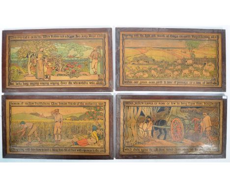 A stunning rare set of four early 20th Century English antique oak framed&nbsp;lithograph prints depicting the four seasons p