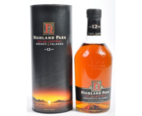 A bottles of Highland Park Single Malt Scotch Whisky Orkney Islands Ages 12 Years 1L contained within presentation tube. Grea