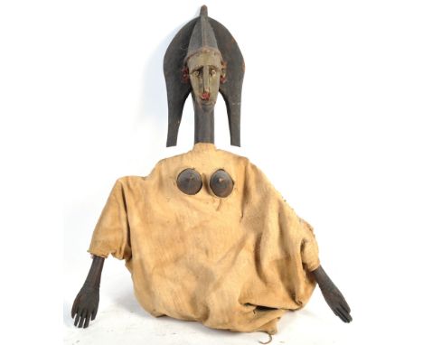Tribal Antiquities - an antique believed early 20th century African tribal carved hardwood Ibibio dancing ceremonial puppet /