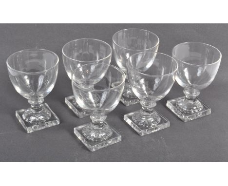 An incredible set of six 19th Century Georgian English antique drinking glasses wine glass rummers. Each having an ovoid bowl