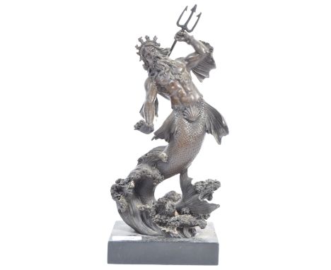 After Antoine Louis Barye (1795-1875) - A stunning bronze / bronzed metal figurine depicting the Roman God Neptune or Greek G