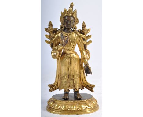 A 19th Century Chinese antique gilded two tone bronze ormolu statue figurine of a Buddha / Goddess likely&nbsp;Avalokiteshvar