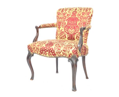 A stunning early 19th Century Georgian / French antique mahogany Hepplewhite manner armchair having a fantastic red and gold 