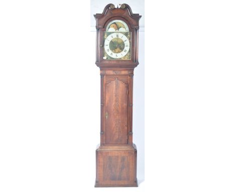 A fine 18th Century Georgian English antique flame mahogany cased 8 day longcase grandfather clock by J. Banks of Oldham hous