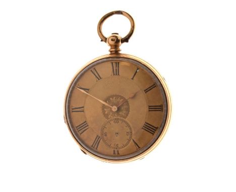 Early 20th Century engine turned yellow metal cased key wind pocket watch, the gilt dial with Roman numerals and subsidiary s