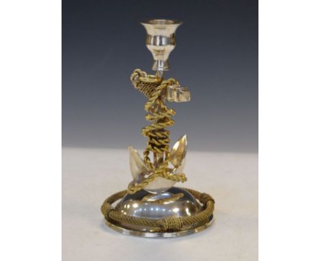 Silver plated nautical 'Fouled Anchor' candlestick   Condition: 