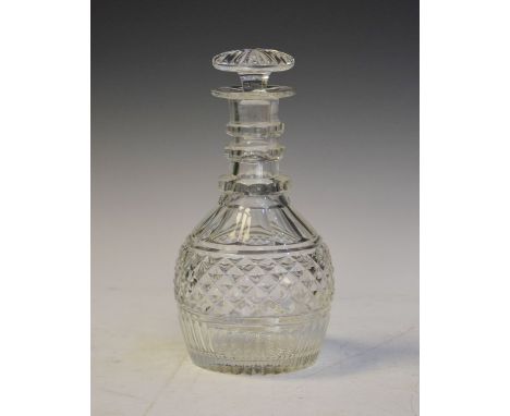 Georgian style cut glass baluster shaped three ring decanter and stopper   Condition: 