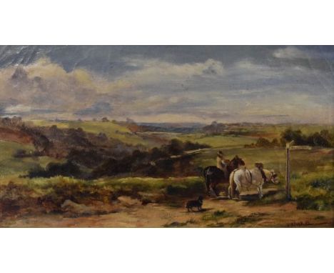 K. Spark - Late 19th Century oil on canvas - Rural landscape with figure and horses on a lane, signed and dated '84, 16.5cm x
