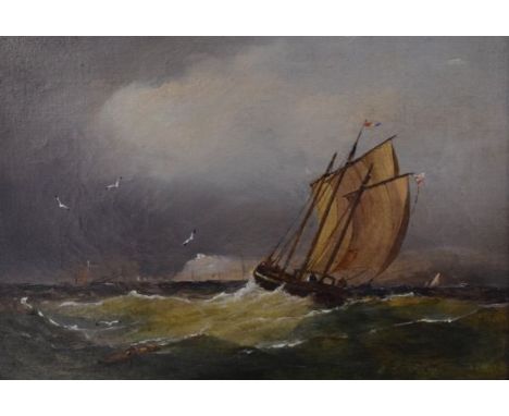 Arthur Wilde Parsons - Oil on canvas - A stormy seascape with a fishing boat, signed and dated 1875, 21cm x 30cm, framed   Co