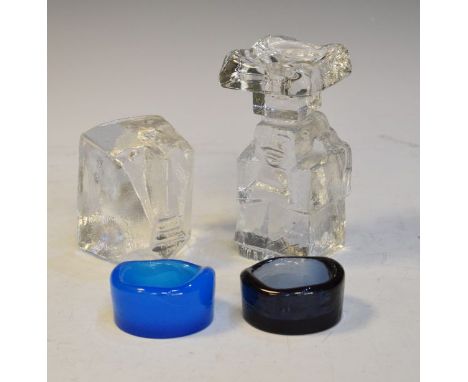 Erik Hogund clear glass figural candlestick formed as a man with original label, marked Gamon H.1090 to the underside, togeth