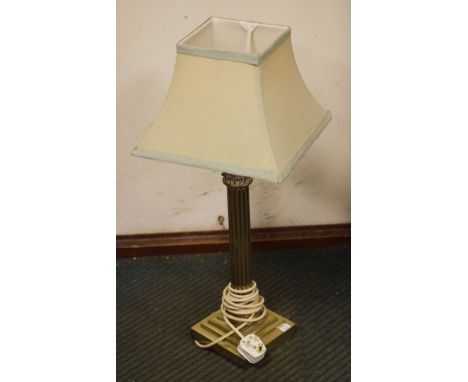 Silver plated Corinthian column table lamp   Condition: 