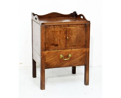 George III mahogany tray top night stand fitted two doors with crossbanded decoration, commode drawer below and standing on m