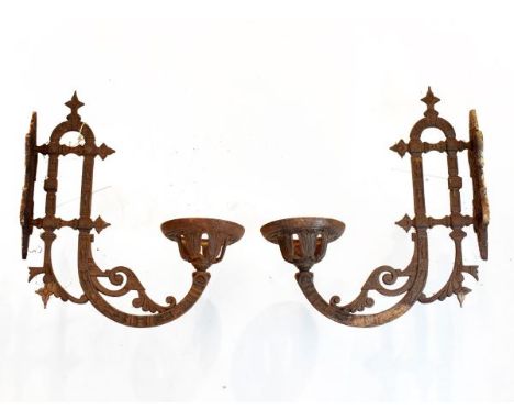 Pair of 19th Century Aesthetic School cast iron wall mounted lamp brackets   Condition: 
