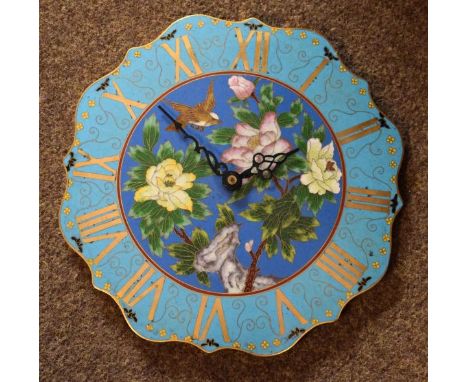 Modern Chinese cloisonné wall clock decorated with a bird amongst foliage   Condition: 