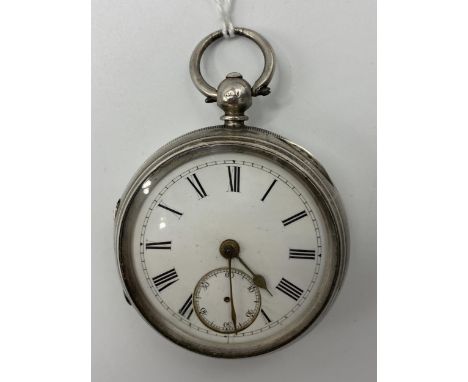 A late 19th century silver open faced lever pocket watch having a white enamel dial with subsidiary seconds dial, the movemen