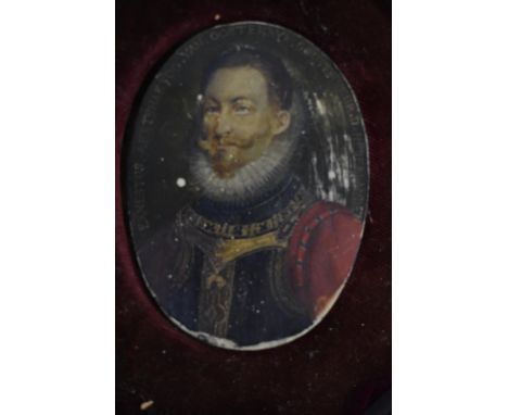 17th/18th century portrait miniature of Ernest, Archduke of Austria (1553-1595) inscribed 'Ernestus Aertshartogvan Oostenryk 