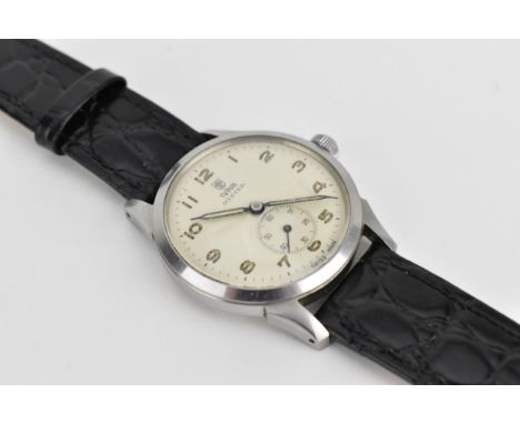 A 1950/60s gents Tudor 'Rose' Oyster manual wind stainless steel wristwatch, ref.4540, having a white dial with Arabic numera