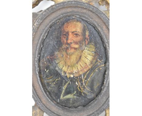 An 18th century portrait miniature of a bearded gentleman oil on copper, 7.5cm x 6cm, set in gilt metal frame 